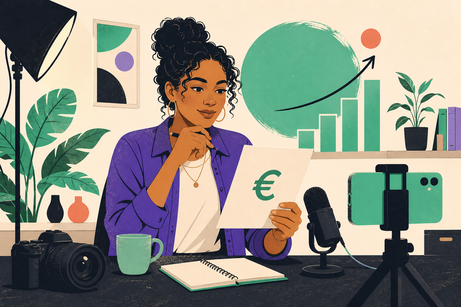 Contentmaker beoordeelt een tariefvoorstel in haar studio